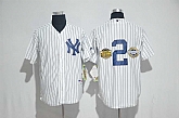 New York Yankees #2 Derek Jeter White Strip With Patch New Cool Base Stitched Jersey,baseball caps,new era cap wholesale,wholesale hats